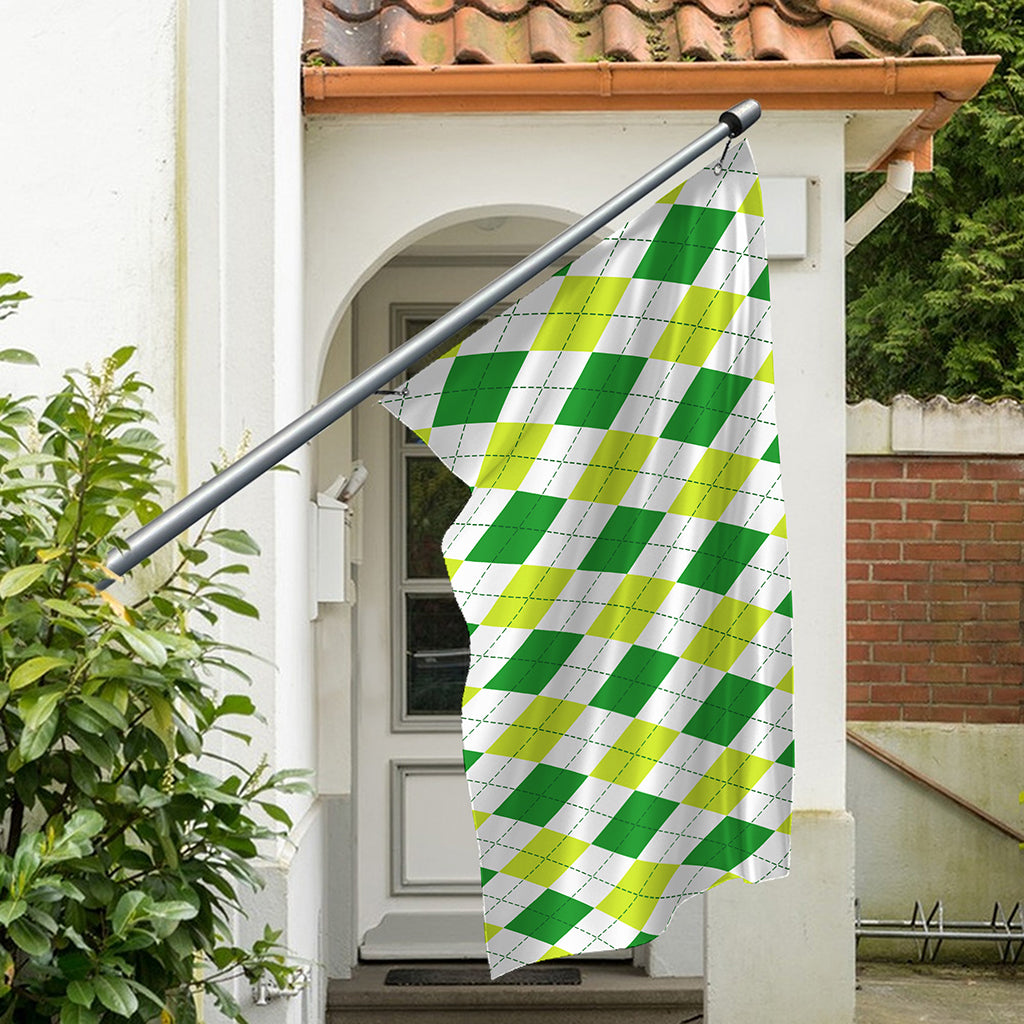 White And Green Argyle Pattern Print Polyester Flag