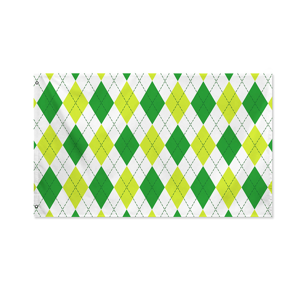 White And Green Argyle Pattern Print Polyester Flag