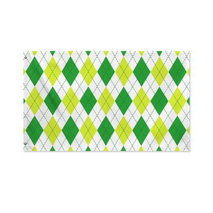 White And Green Argyle Pattern Print Polyester Flag
