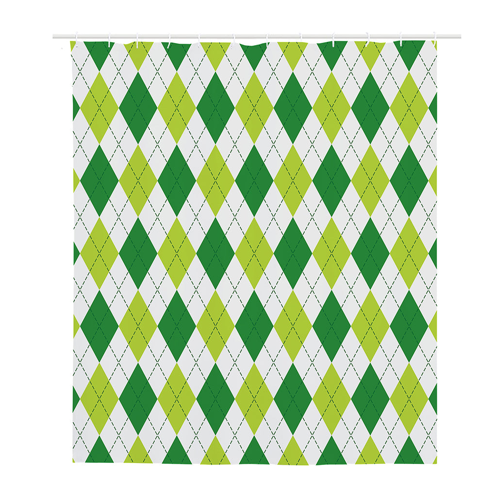 White And Green Argyle Pattern Print Polyester Shower Curtain