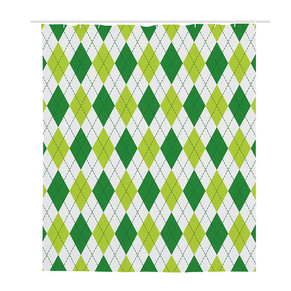 White And Green Argyle Pattern Print Polyester Shower Curtain
