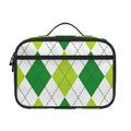 White And Green Argyle Pattern Print Portable Lunch Bag