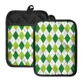 White And Green Argyle Pattern Print Pot Holders With Pocket