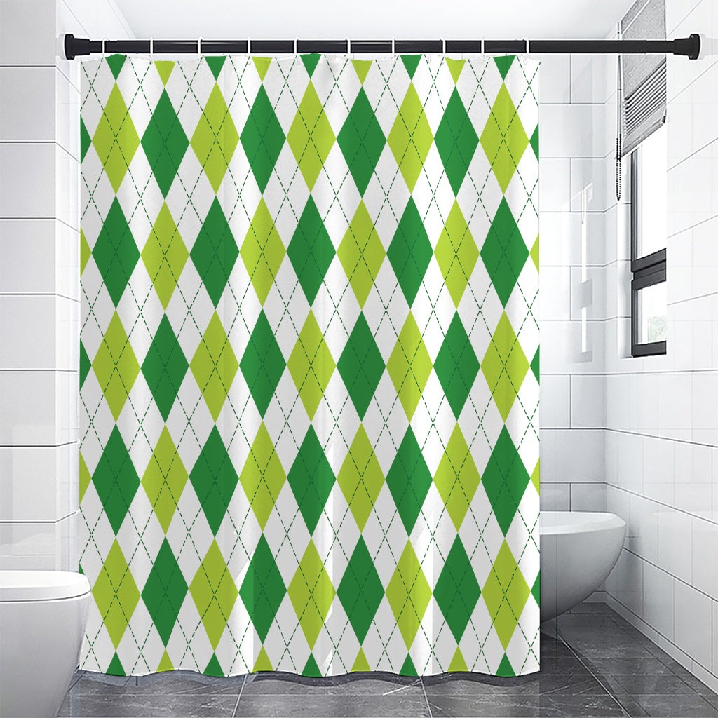 White And Green Argyle Pattern Print Premium Shower Curtain