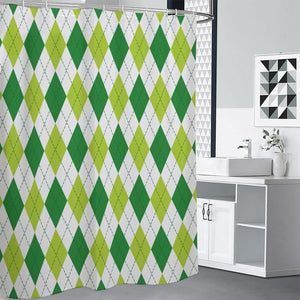 White And Green Argyle Pattern Print Premium Shower Curtain