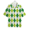 White And Green Argyle Pattern Print Rayon Hawaiian Shirt