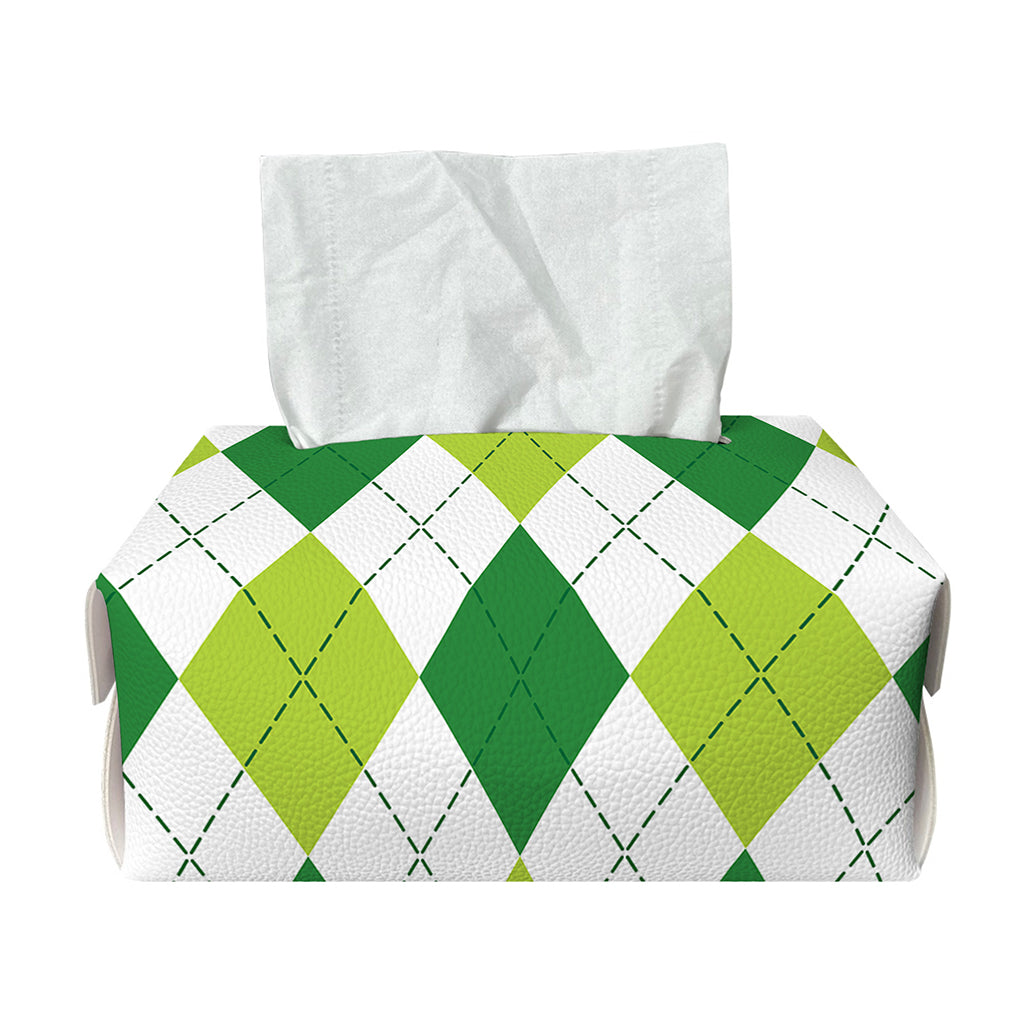White And Green Argyle Pattern Print Rectangle Tissue Box Cover