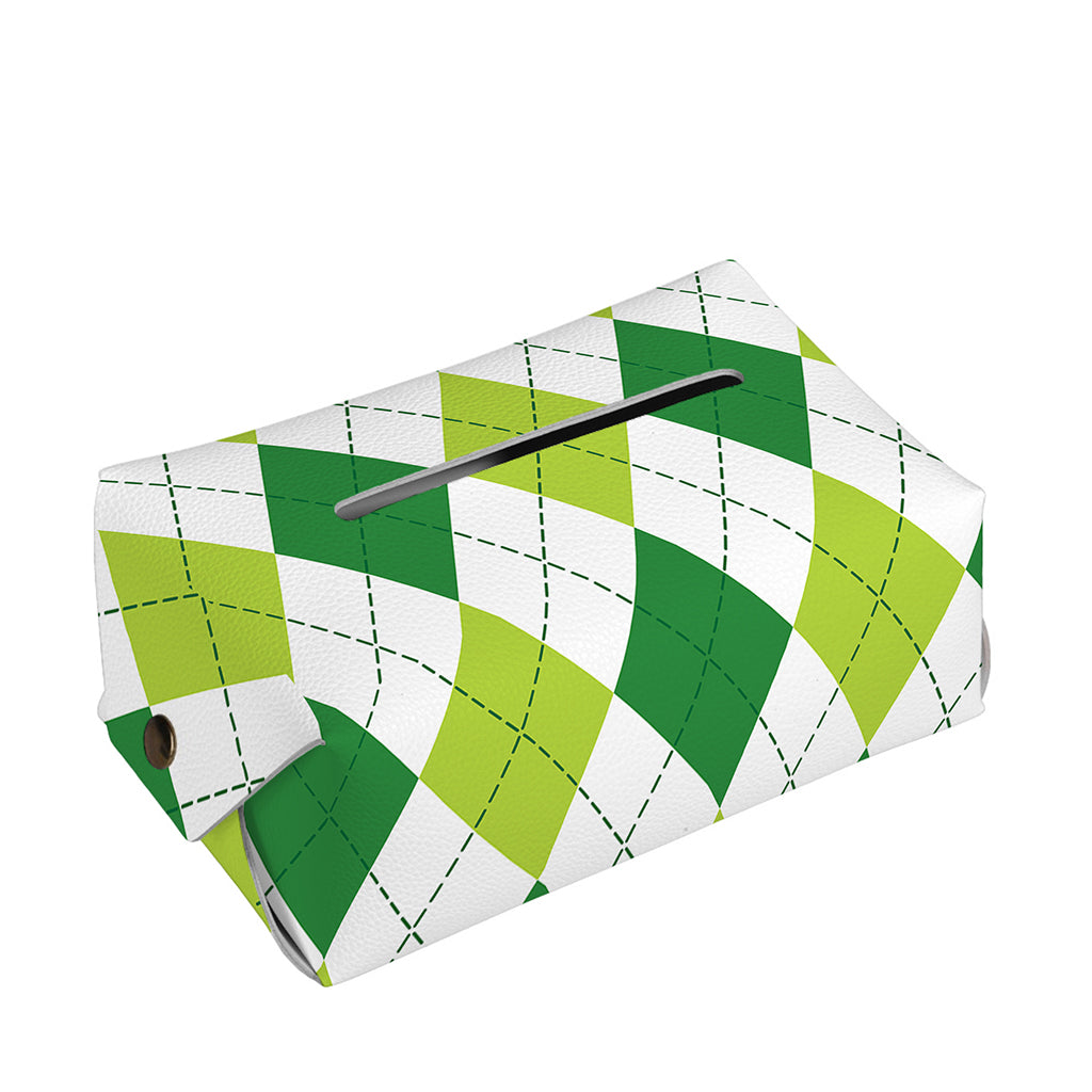 White And Green Argyle Pattern Print Rectangle Tissue Box Cover