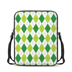 White And Green Argyle Pattern Print Rectangular Crossbody Bag