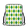 White And Green Argyle Pattern Print Rectangular Crossbody Bag