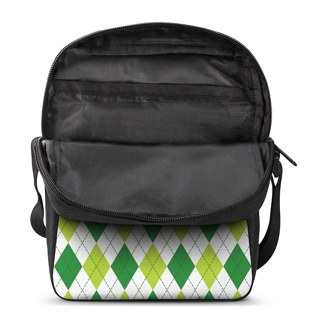 White And Green Argyle Pattern Print Rectangular Crossbody Bag