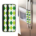 White And Green Argyle Pattern Print Refrigerator Handle Covers