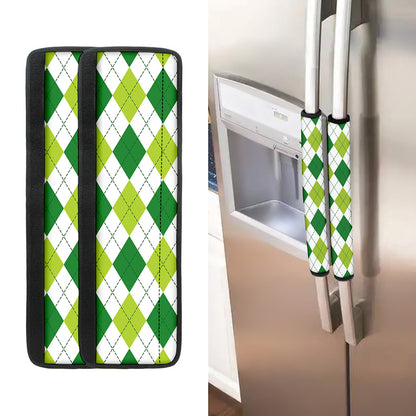 White And Green Argyle Pattern Print Refrigerator Handle Covers