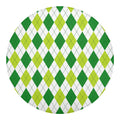 White And Green Argyle Pattern Print Round Blanket