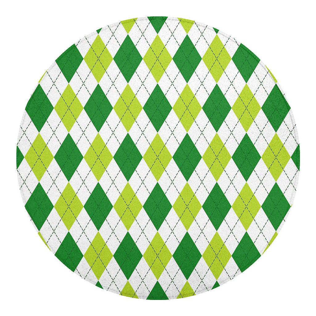 White And Green Argyle Pattern Print Round Blanket