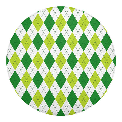 White And Green Argyle Pattern Print Round Blanket