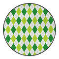 White And Green Argyle Pattern Print Round Floor Mat
