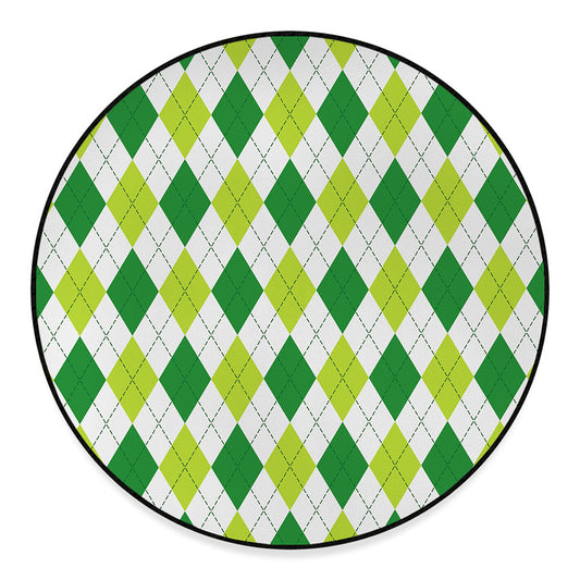 White And Green Argyle Pattern Print Round Floor Mat