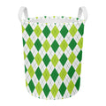 White And Green Argyle Pattern Print Round Laundry Basket