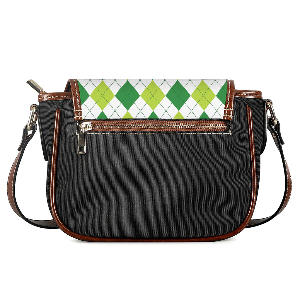 White And Green Argyle Pattern Print Saddle Bag