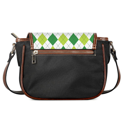 White And Green Argyle Pattern Print Saddle Bag