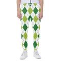 White And Green Argyle Pattern Print Joggers