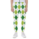 White And Green Argyle Pattern Print Scuba Joggers