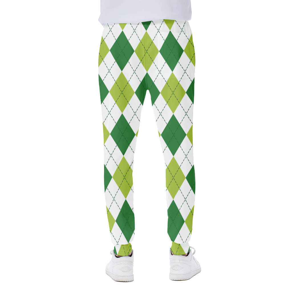 White And Green Argyle Pattern Print Scuba Joggers