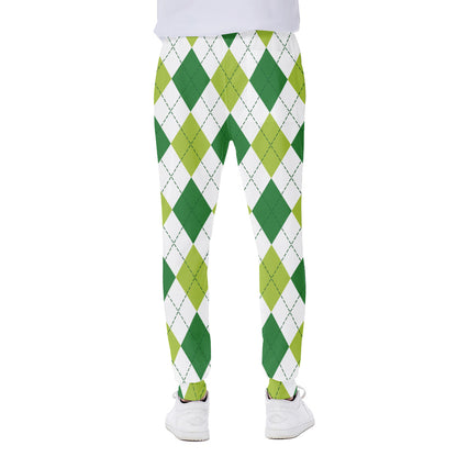 White And Green Argyle Pattern Print Scuba Joggers