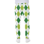 White And Green Argyle Pattern Print Scuba Joggers