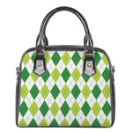 White And Green Argyle Pattern Print Shoulder Handbag