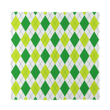 White And Green Argyle Pattern Print Silk Bandana