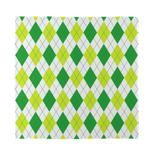 White And Green Argyle Pattern Print Silk Bandana