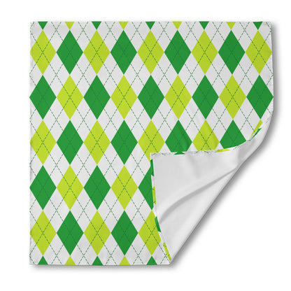 White And Green Argyle Pattern Print Silk Bandana