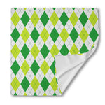 White And Green Argyle Pattern Print Silk Bandana