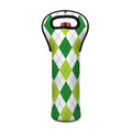 White And Green Argyle Pattern Print Single Neoprene Wine Tote
