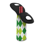 White And Green Argyle Pattern Print Single Neoprene Wine Tote