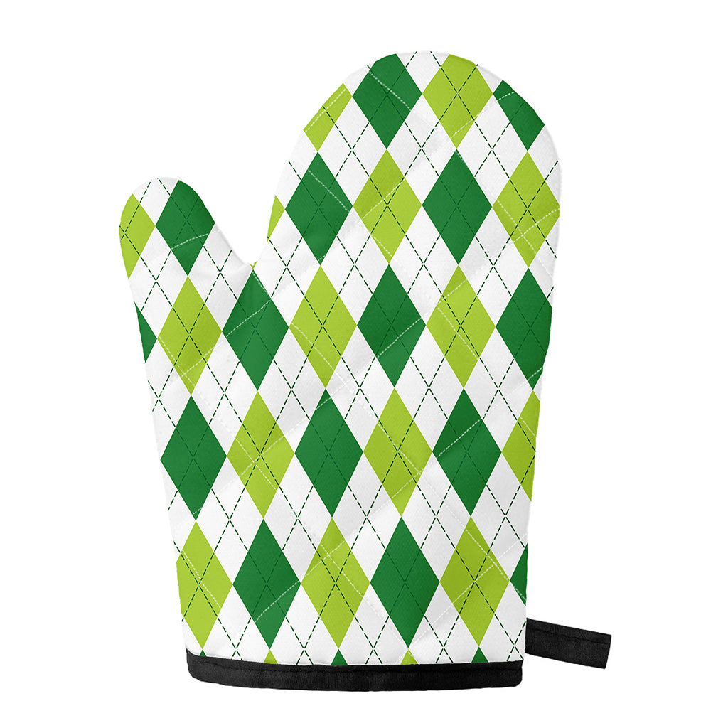 White And Green Argyle Pattern Print Single Oven Mitt
