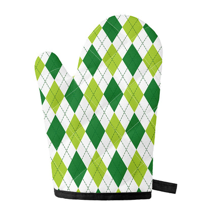 White And Green Argyle Pattern Print Single Oven Mitt