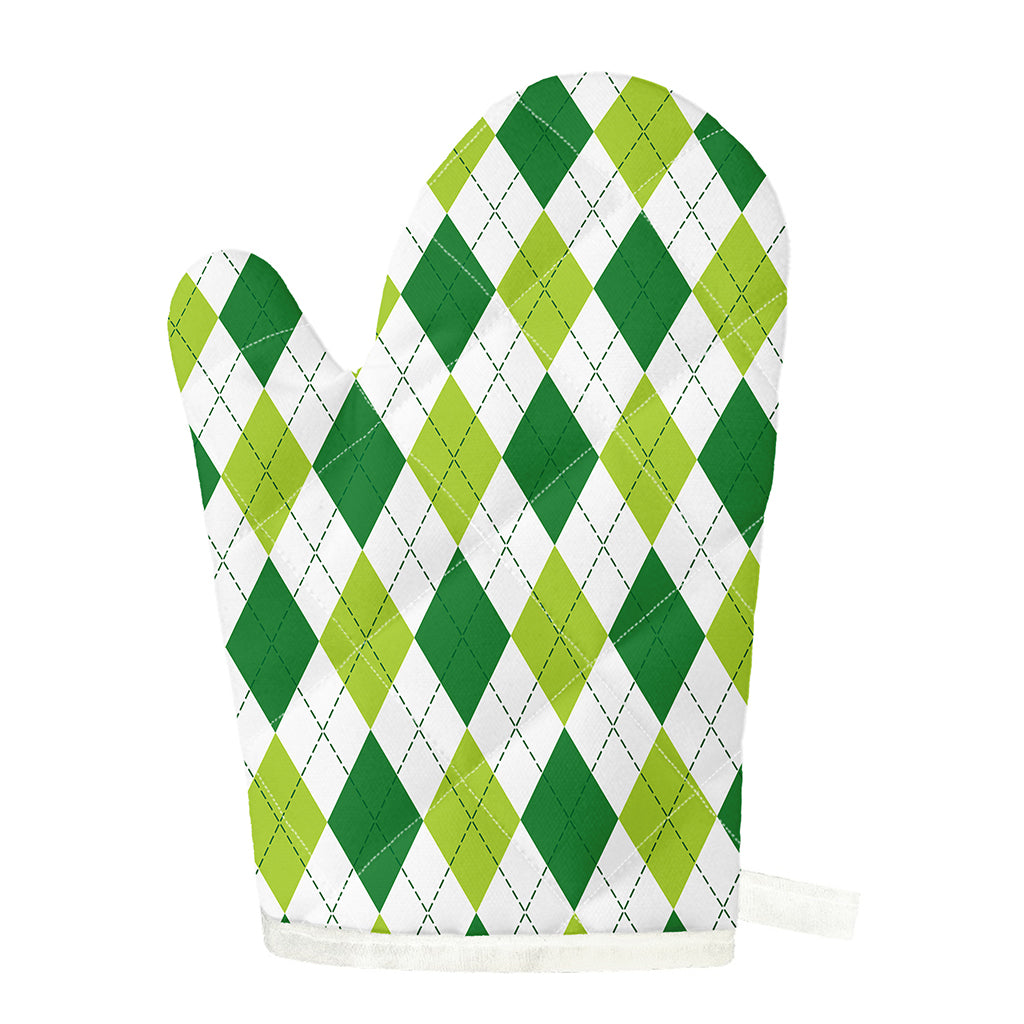 White And Green Argyle Pattern Print Single Oven Mitt