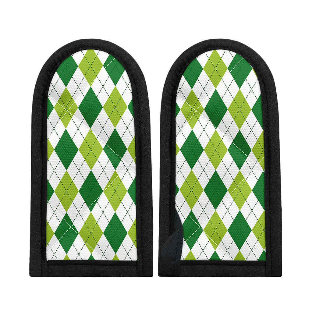 White And Green Argyle Pattern Print Skillet Handle Cover