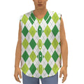 White And Green Argyle Pattern Print Sleeveless Baseball Jersey