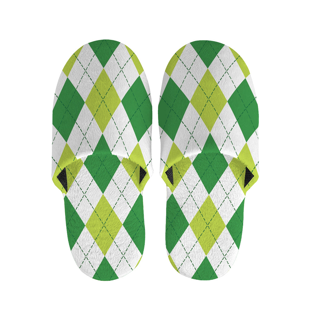 White And Green Argyle Pattern Print Slippers