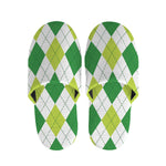 White And Green Argyle Pattern Print Slippers