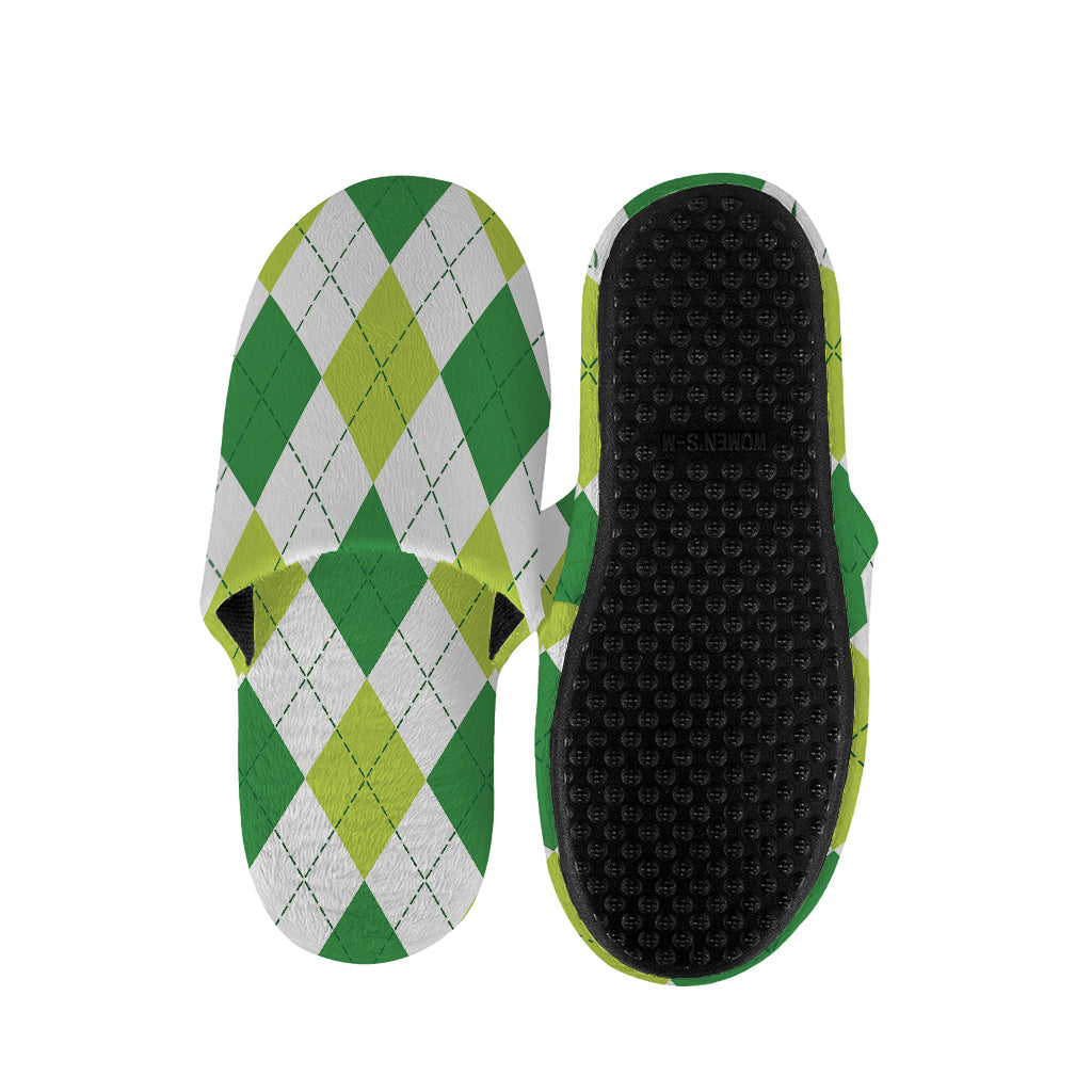 White And Green Argyle Pattern Print Slippers