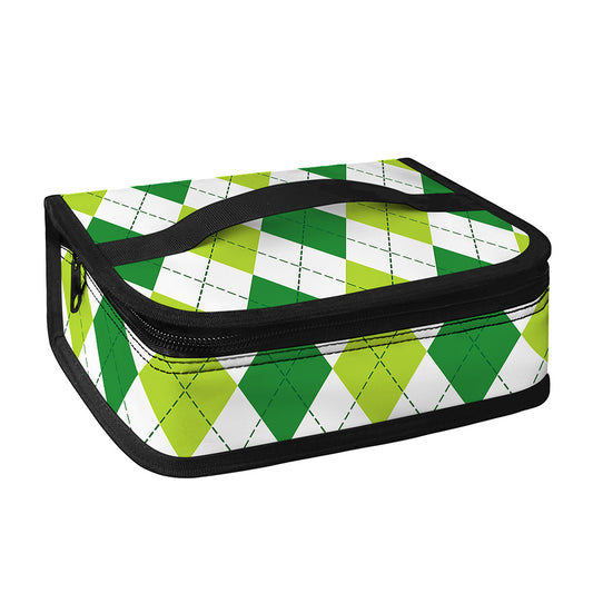 White And Green Argyle Pattern Print Small Lunch Bag