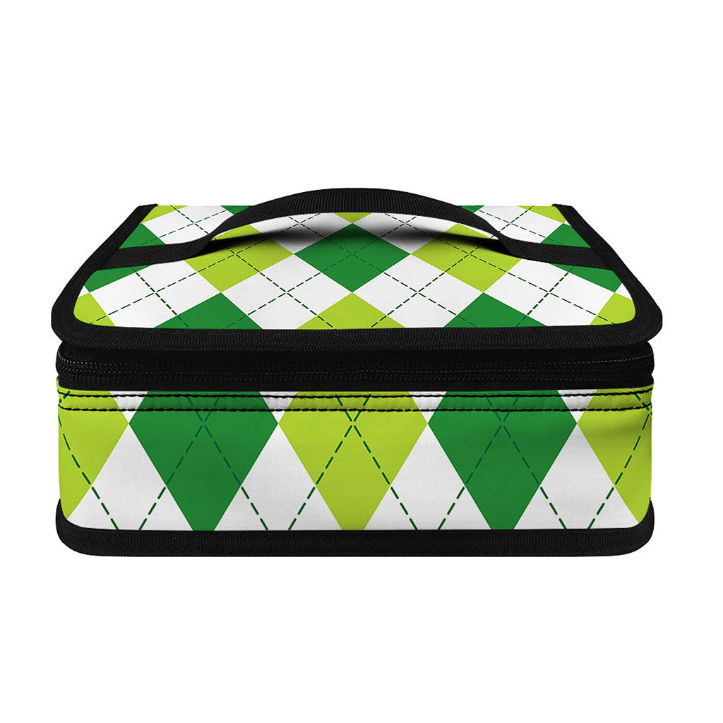 White And Green Argyle Pattern Print Small Lunch Bag