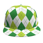 White And Green Argyle Pattern Print Snapback Cap