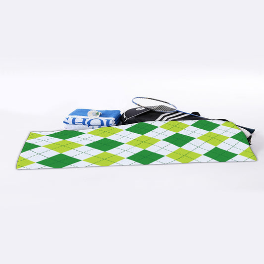 White And Green Argyle Pattern Print Sports Towel