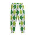 White And Green Argyle Pattern Print Sweatpants